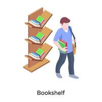 Editable isometric icon of bookshelf vector