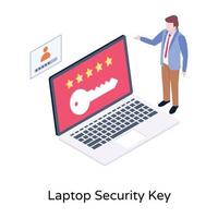 An isometric premium vector of laptop security key