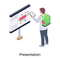 Student giving presentation on a projector, isometric vector