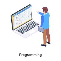 proceso de desarrollo de software, ilustración isométrica de programación vector