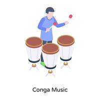 Conga music isometric illustration, editable vector