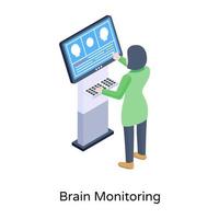 Brain monitoring illustration in editable isometric design vector