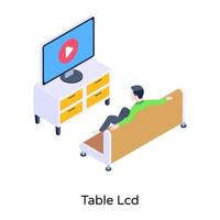 Table lcd isometric illustration with editable facility vector