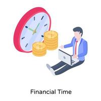 reloj con dinero que denota el concepto de icono de concepto isométrico de tiempo financiero vector