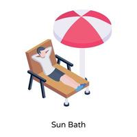 Person taking sunbath, isometric editable icon vector