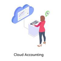 Person monitoring data, isometric icon of cloud accounting vector