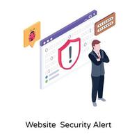 An illustration of website security alert, isometric design vector