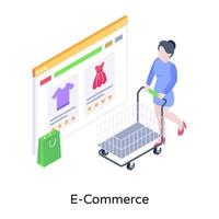 A website with clothes denoting e commerce concept, isometric vector