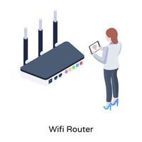 dispositivo de comunicación de Internet, ilustración isométrica del enrutador wifi vector