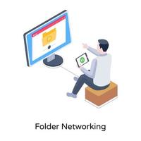 Shared data connection, isometric icon of network folder vector