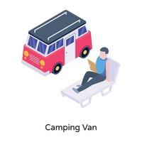 un icono isométrico de moda de un autocaravana, vector editable