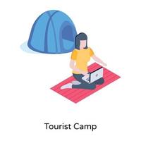 Isometric icon of tourist camp, editable vector