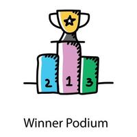 Winner podium doodle icon, editable vector