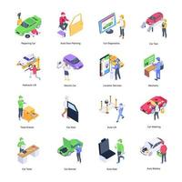 Collection of Auto Services Isometric Icons vector