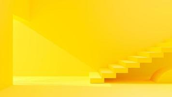 Yellow stair at the entrance. Bright light in front of the stair. Space for banner and logo background. Minimal idea concept, 3D Render. photo