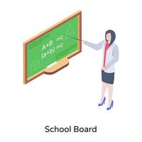 Teacher in class presenting lecture, isometric vector of school board