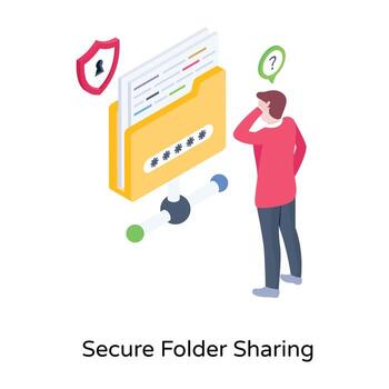 ilustración isométrica del uso compartido seguro de carpetas, vector