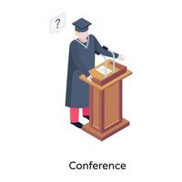 Dais presenter in a conference, isometric icon vector graphic