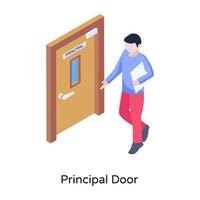 puerta principal en la escuela, vector isométrico