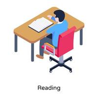 Student reading lesson in class, isometric vector