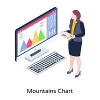 An amazing isometric illustration of mountains chart, descriptive data vector