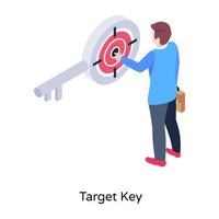 Target key isometric illustration, editable vector