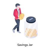 Savings jar isometric concept icon, editable vector