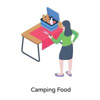 Person eating outside, isometric icon of picnic table vector