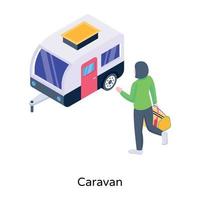 un icono isométrico de moda de la caravana vector