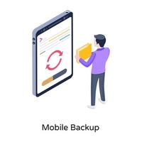 un icono isométrico editable de copia de seguridad móvil vector