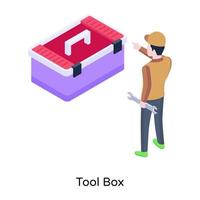 Person with spanner and tool box, isometric icon vector