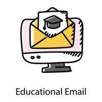 Monitor with mail denoting educational email doodle icon vector