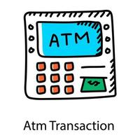 icono dibujado a mano de transacciones atm, vector editable