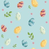 Vector seamless Easter pattern. decorative Easter eggs, leaves background for printing on fabric, scrapbooking paper, gift wrap and wallpaper.