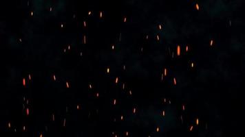 chispas de fuego de hoguera caliente ardiente sobre un fondo oscuro. brasas voladoras del fuego. representación 3d
