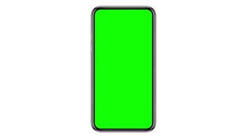 Mobile phone with blank green screen isolated on white background. 3d illustration photo