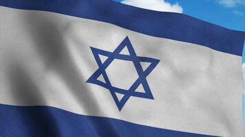 The national flag of Israel waving in the wind, blue sky background. 3d rendering photo