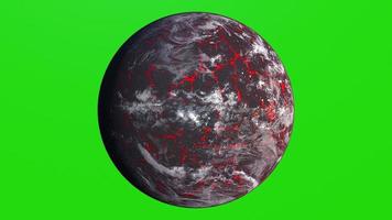 Realistic Volcanic Planet on Green Screen. Earth global disaster. 3d rendering photo