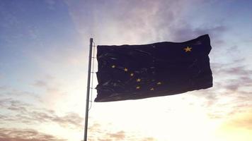 bandera estatal de alaska ondeando en el viento. fondo de cielo dramático. ilustración 3d foto