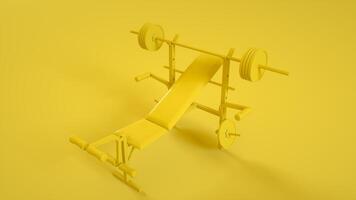 Weight bench for chest flat on yellow background. 3d rendering photo