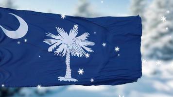 South Carolina winter snowflakes flag background. United States of America. 3d illustration photo