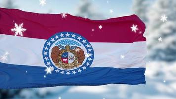 Missouri winter snowflakes flag background. United States of America. 3d illustration photo