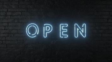 Open sign in neon light on a dark gunge brick wall. Open for business. 3d rendering photo