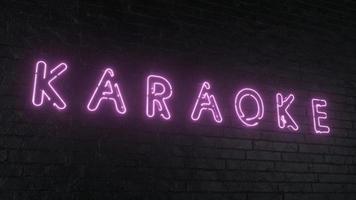 KARAOKE - realistic neon sign on dark brick wall background. 3d rendering photo