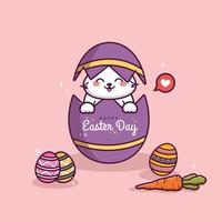 linda caricatura de conejito de pascua con huevo de pascua linda ilustración de dibujos animados de conejo y huevo vector
