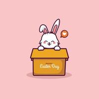 dibujos animados lindo conejo con fondo de ilustración de día de pascua de caja abierta vector