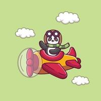 lindo bebé panda conduciendo dibujos animados de avión vector
