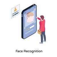 A face recognition in isometric illustration vector