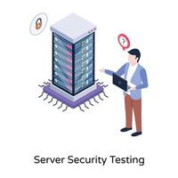 Server security testing in an isometric illustration vector