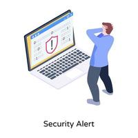 A trendy isometric illustration of security alert vector